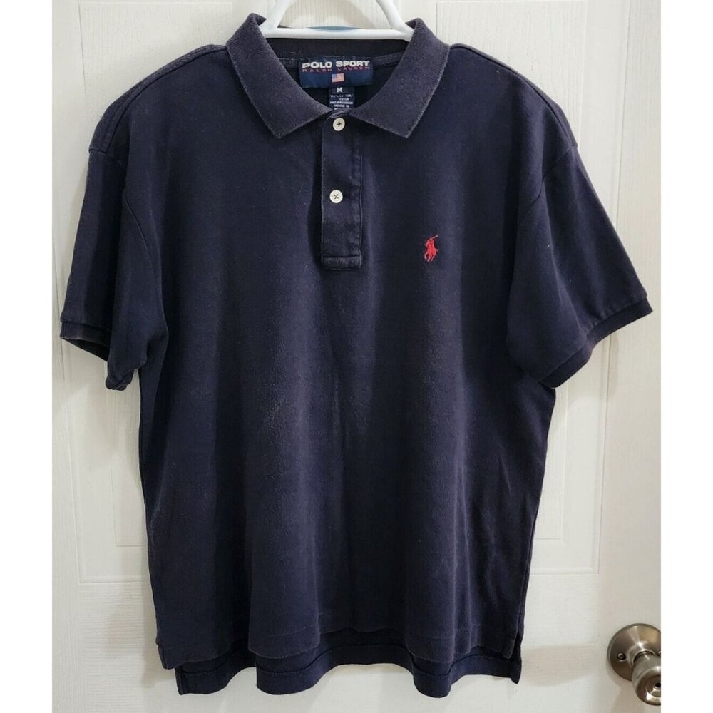 Polo Sport Ralph Lauren Blue Polo Shirt Size M Red Pony Logo 100% Cotton